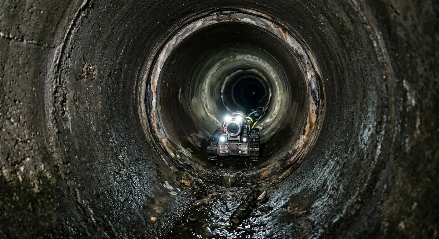 Robotic sewer camera inspecting pipe interior for Sewer Line Cleaning in California